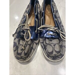 Coach A2456 Richelle Signature Blue Jacquard Patent Leather Boat Shoes Sz 8.5